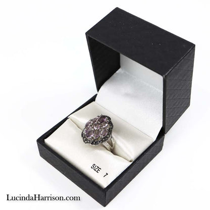 CZ Lilac Marcasite Cluster Ring 9 Stones Size 7