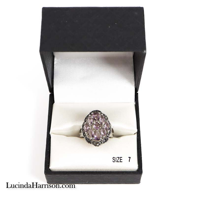 CZ Lilac Marcasite Cluster Ring 9 Stones Size 7