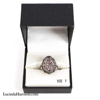 CZ Lilac Marcasite Cluster Ring 9 Stones Size 7