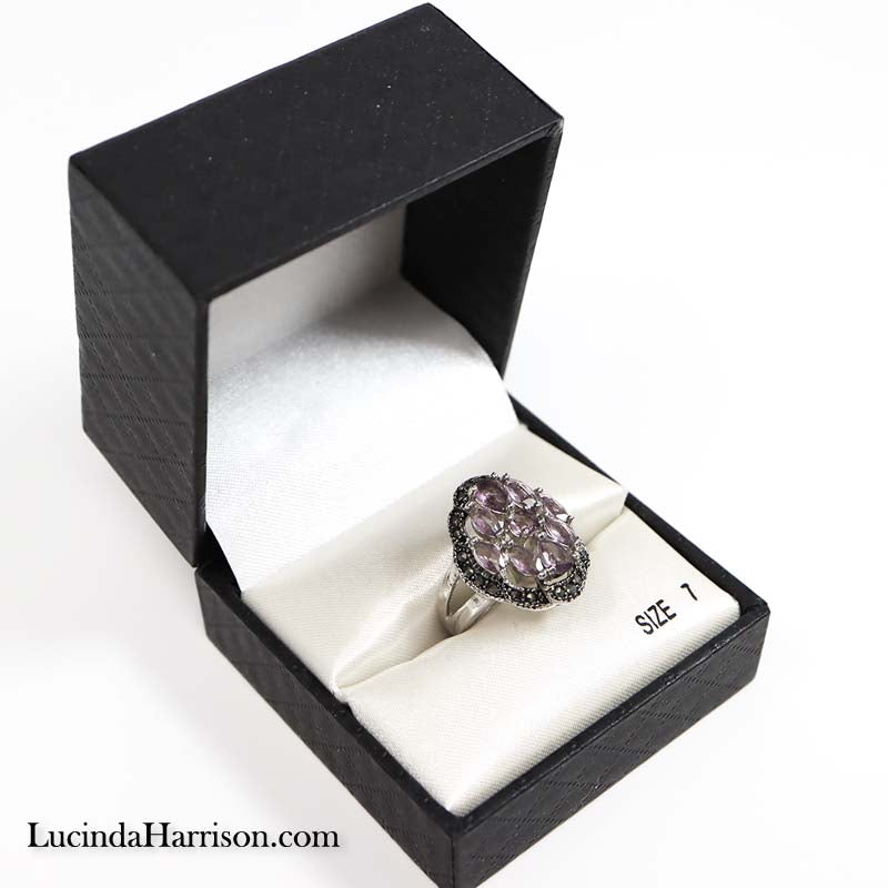 CZ Lilac Marcasite Cluster Ring 9 Stones Size 7