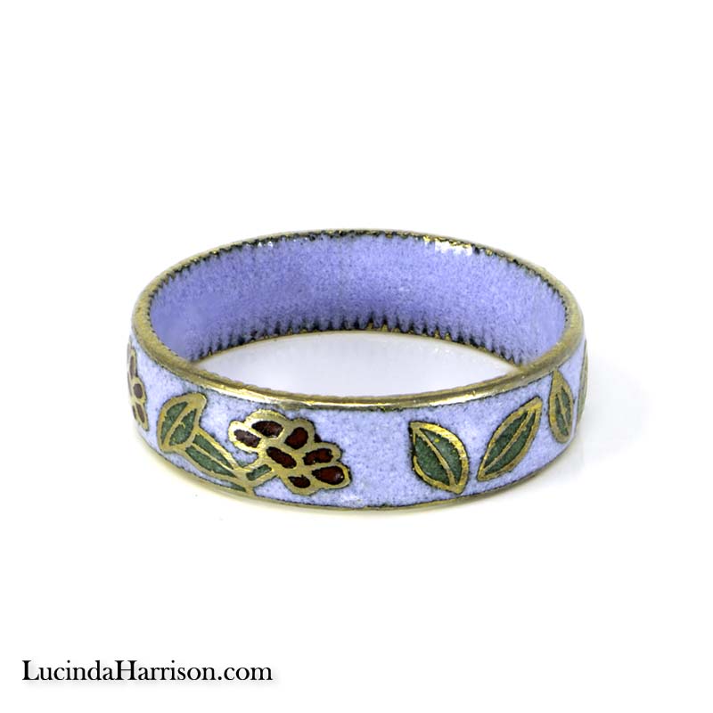 Chrysanthemum Cloisonne Floral Design Light Blue Ring