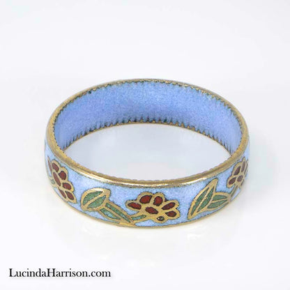 Chrysanthemum Cloisonne Floral Design Light Blue Ring