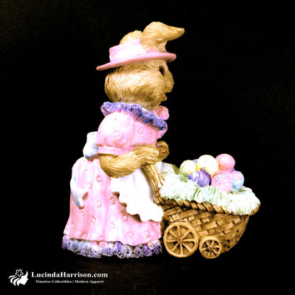 VTG 1982 Happy Easter Bunny Pushing Basket Wheelbarrow With Easter Eggs