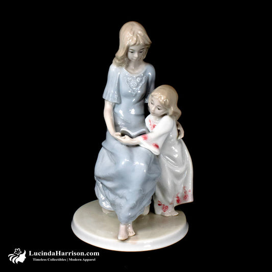 Porcelain Figurine of Mother and Daughter Reading a Book