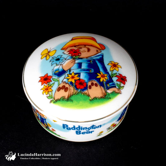 VTG 1981 Paddington Bear Round Trinket Box Porcelain Figurine