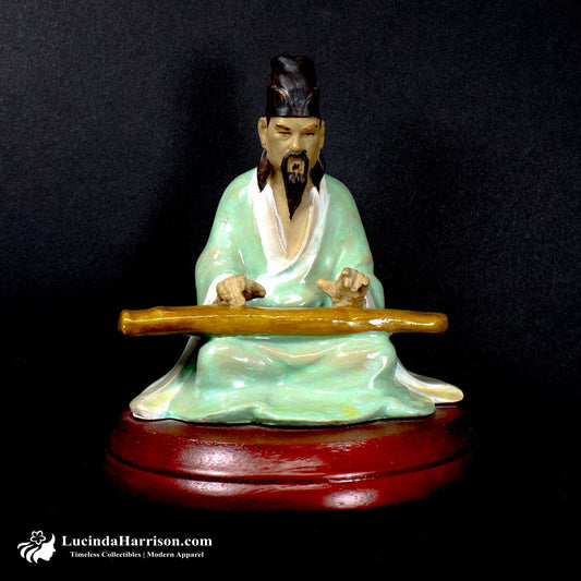 VTG Shiwan Art Pottery Chinese Figurine Mudman Playing Chinese Zither