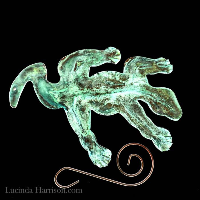 1989 Southwest Copper Verdigris Green Patina Gecko Ornament