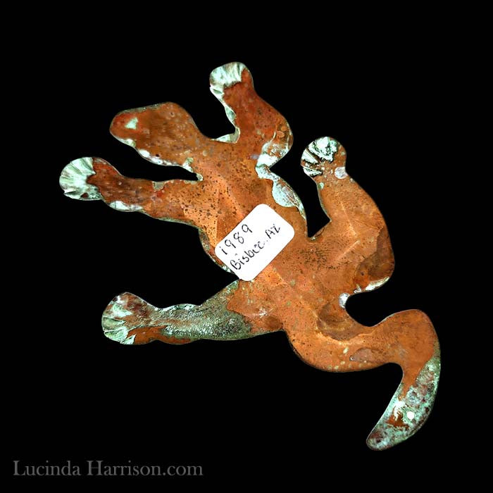 1989 Southwest Copper Verdigris Green Patina Gecko Ornament