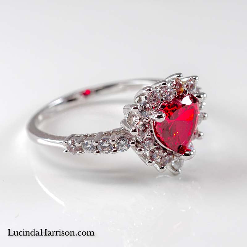 Sparkling Red Heart CZ Coquette Style Ring