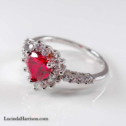 Sparkling Red Heart CZ Coquette Style Ring