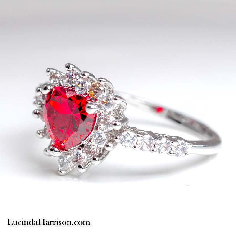 Sparkling Red Heart CZ Coquette Style Ring