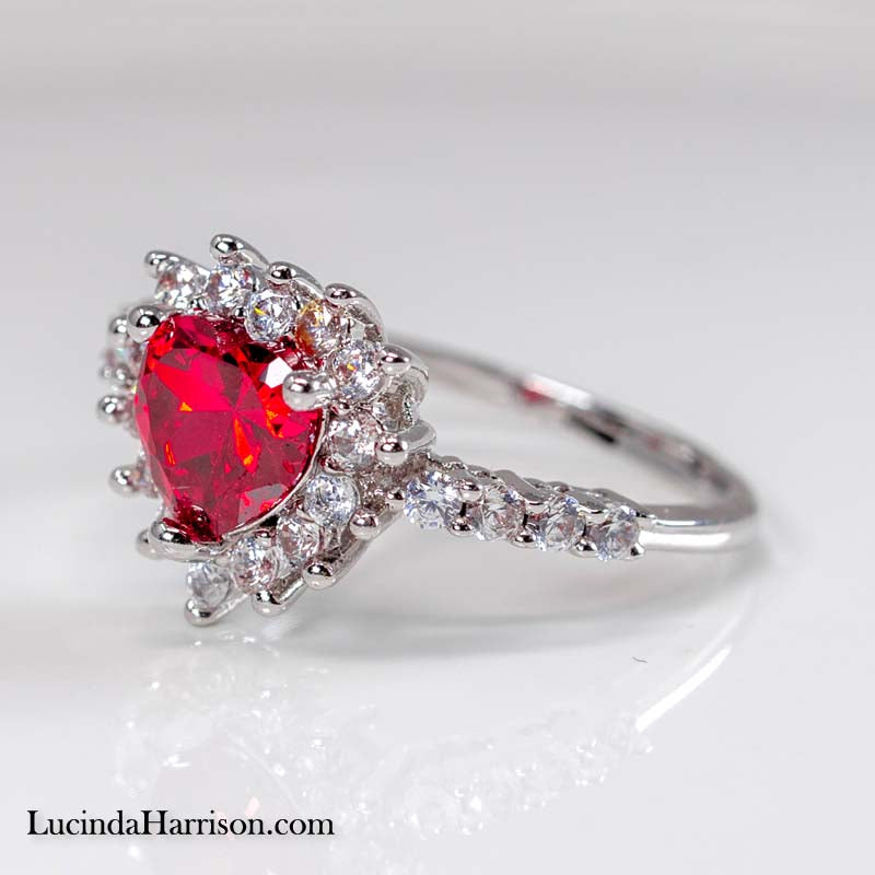 Sparkling Red Heart CZ Coquette Style Ring