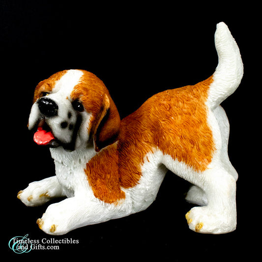 St Bernard Dog Resin Figurine Brown And White Puppy