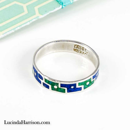 Sterling Silver Malachite Azurite Inlaid Ring