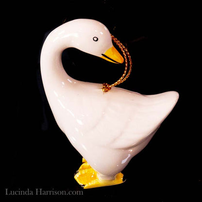 1980s Porcelain Ceramic White Goose Ornament Looking Back