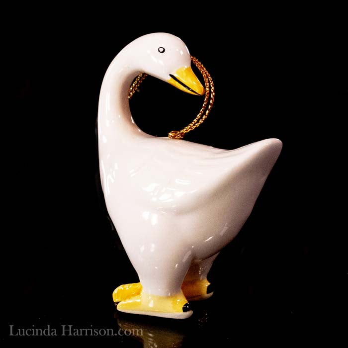 1980s Porcelain Ceramic White Goose Ornament Looking Back