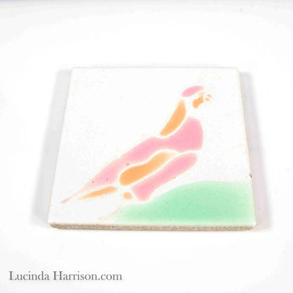 1980s Tile Pastel Quail Art Tile Hand Painted 3" by 3"