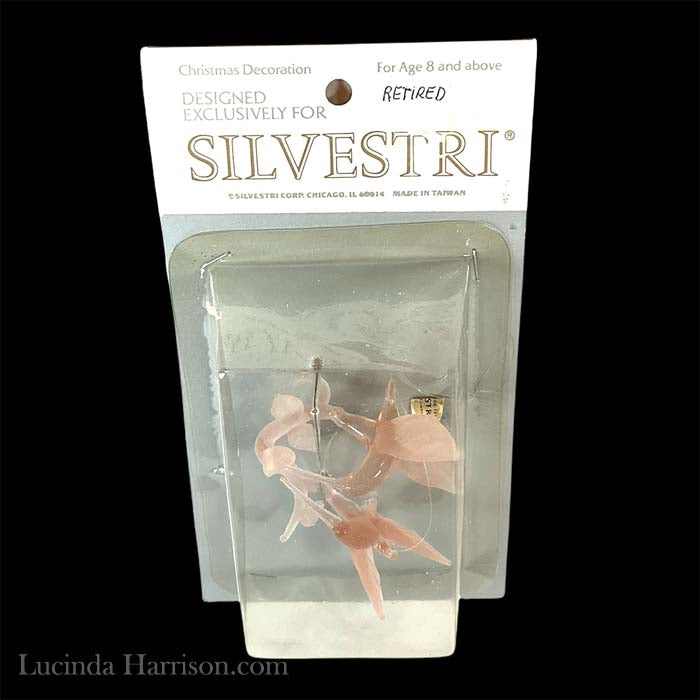 1986 Silvestri Glass Double Pink Hummingbirds Ornament