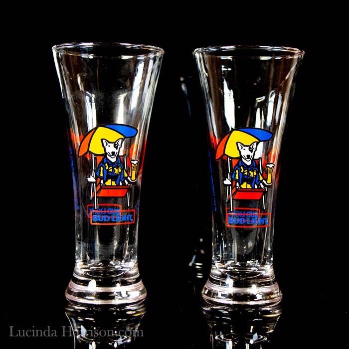 1987 The Spuds Mackenzie Dog Bud Light Beer Pilsner Glass (set of 2)