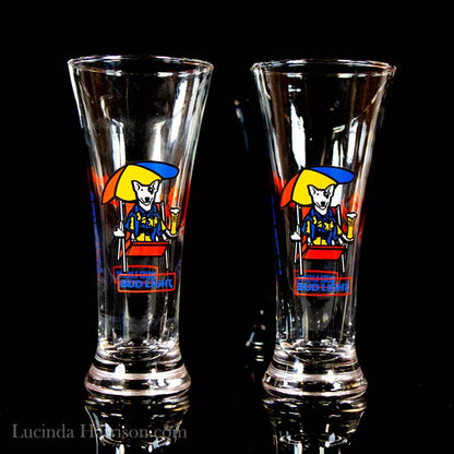 1987 The Spuds Mackenzie Dog Bud Light Beer Pilsner Glass (set of 2)