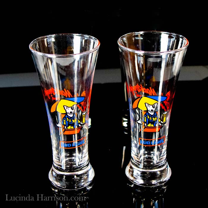 1987 The Spuds Mackenzie Dog Bud Light Beer Pilsner Glass (set of 2)