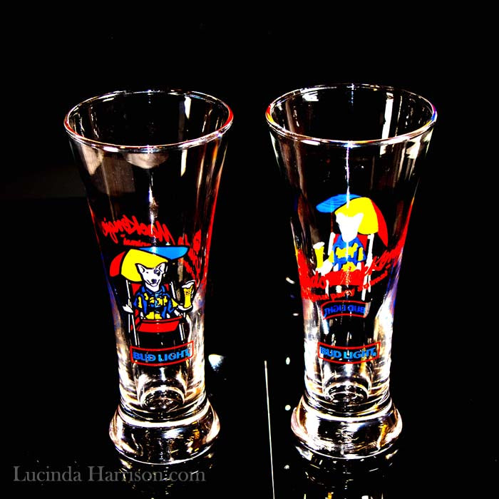 1987 The Spuds Mackenzie Dog Bud Light Beer Pilsner Glass (set of 2)