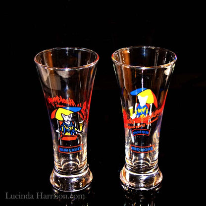 1987 The Spuds Mackenzie Dog Bud Light Beer Pilsner Glass (set of 2)