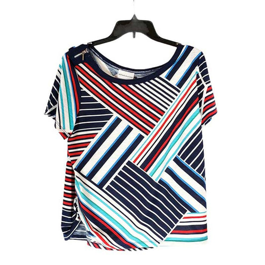 Alfred Dunner Red White Blue Black Stripes Top Petite Large