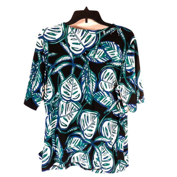 Christopher & Banks Faux-Wrap Blouse Leaf Pattern Petite Large PL