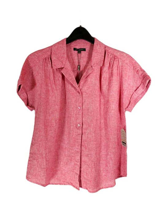 Cynthia Red Linen Short Sleeve Button Down Shirt Petite PXL