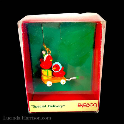 Enesco 1989 Miniature Cardinal Birds with Hats Ornament