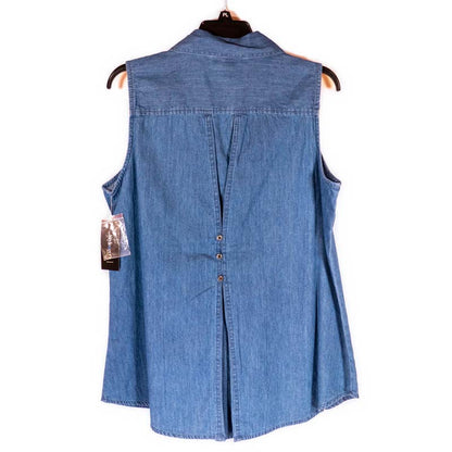 Style & Co Petite Chambray Sleeveless Blue Denim Studded Top Petite Large